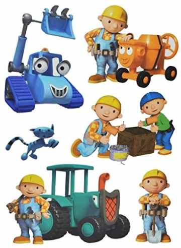 10 tlg. Set: Wandtattoo / Sticker + Fensterbilder – Bob der Baumeister – Wandsticker Aufkleber für Kinderzimmer – Jungen Baustelle Wendy Baggi Kinder – Wandaufkleber + Fenstersticker -