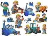 10 tlg. Set: Wandtattoo / Sticker + Fensterbilder – Bob der Baumeister – Wandsticker Aufkleber für Kinderzimmer – Jungen Baustelle Wendy Baggi Kinder – Wandaufkleber + Fenstersticker