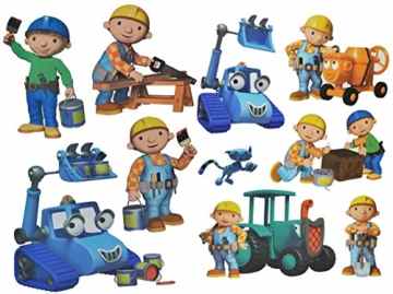 10 tlg. Set: Wandtattoo / Sticker + Fensterbilder – Bob der Baumeister – Wandsticker Aufkleber für Kinderzimmer – Jungen Baustelle Wendy Baggi Kinder – Wandaufkleber + Fenstersticker