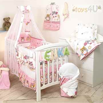 10tlg. Babybettwäsche Set, 135x100cm, 140x70cm, rosa Eule -