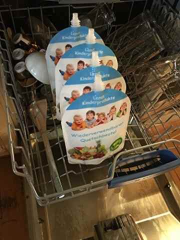 12er Pack Wiederverwendbare Quetschbeutel zum Selbst Befüllen – BPA & PVC frei – Gefrierfach & Geschirrspülfest – Baby & Kleinkinder mit selbst gekochten gesunden Essen & Gemüse versorgen – 200ml Füllmenge -