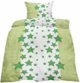 2-tlg. Seersucker Bettwäsche 135×200 +80x80cm mit Reißverschluss, bügelfrei, Microfaser – grün weiss Stars Stern Sterne – Home-Impression