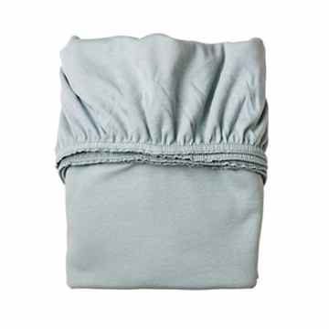 2er-Pack Laken Spannbetttücher für die Leander-Babywiege, Farbe: 1x misty blue + 1x weiß -