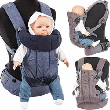 3 in 1 Baby Bauchtrage / Rückentrage (Stark gepolsterter Schultergurt) Füllung: (100% BAUMWOLLE)