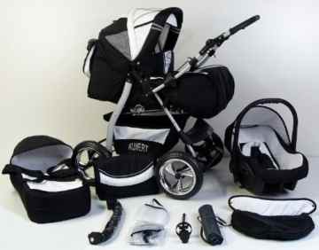 3 in 1 Kombikinderwagen Komplettset VIP – inkl. Kinderwagen, Babyschale und Sportwagen Aufsatz – 11 Farben auswählbar