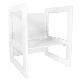 3 in 1 Multifunktionales Kindermöbel Set bestehend aus einem Multifunktionalen Tisch und einem Multifunktionalen Kinderstuhl oder ein Multifunktionales Nest von zwei Couchtischen oder Beistelltischen für Erwachsene, aus massivem Buchenholz Weiß Lackiert -