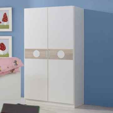 3-tlg. Babyzimmer in Weiß/Eiche-sägerau-Nachbildung, Schrank B: 90 cm, Babybett inkl. Lattenrost 70 x 140 cm, Wickelkommode B: 90 cm -