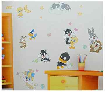 31 tlg. Set XL Wandtattoo Looney Tunes Baby – Wandsticker Babymotiv Babys Aufkleber Wandaufkleber – selbstklebend für Wohnzimmer und Kinderzimmer Deko Sticker