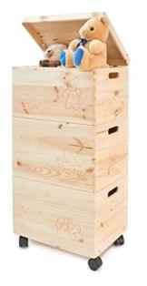 3er Set Aufbewahrungsbox auf Rollen mit Deckel Holz Stapelkiste Spielzeugkiste Spielzeugtruhe von Cronenwerth ©