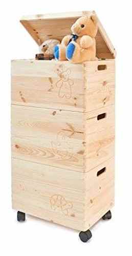 3er Set Aufbewahrungsbox auf Rollen mit Deckel Holz Stapelkiste Spielzeugkiste Spielzeugtruhe von Cronenwerth ©