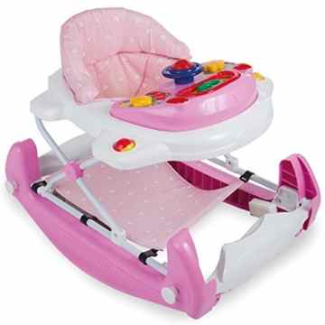 3IN1 Lauflernhilfe mit Spielcenter (12 Melodien) Gehfrei Gehhilfe Baby Walker Babyschaukel (Rosa/Pink/Weiß) -