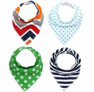4 Stück Baby Bandana / Sabberlätzchen / Lätzchen mit verstellbaren Druckknöpfen für Jungen und für Mädchen im Geschenk-Set