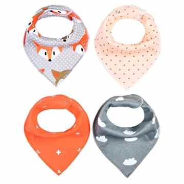 4er Baby Dreieckstuch Lätzchen Baumwolle Bandana Dreieckstuch Spucktuch mit Justierbarem Snaps (0-36 Monaten)