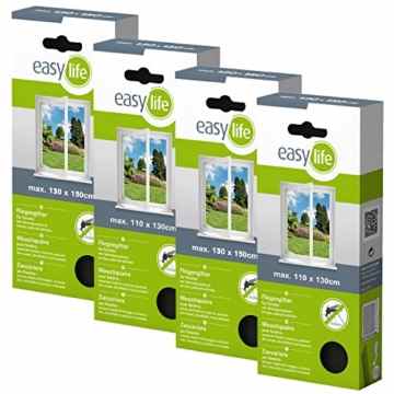 4er Set – Insektenschutz Fliegengitter für Fenster – 110 x 130 cm – Anthrazit