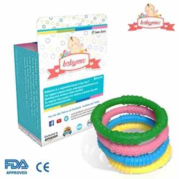 [ 4er-Set ] Beißring für Babys – Buntes Beiß-Spielzeug von Babynow – Lindert Schmerz bei Zahnen – Glückliches Baby – Silikon & 100% BPA Frei -