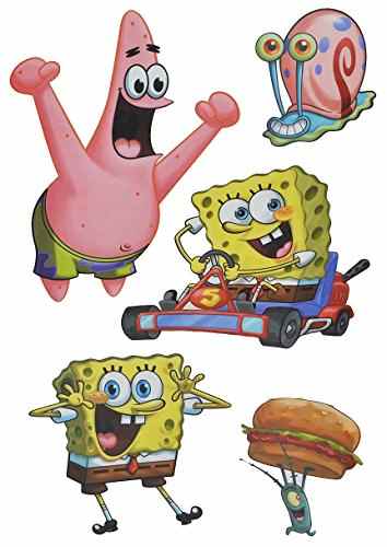 5 tlg. Set: Wandtattoo / Sticker – Spongebob Schwammkopf – Wandsticker Aufkleber für Kinderzimmer – Jungen Mädchen Seestern Robert Patrick Gary Kinder – Wandaufkleber + Fenstersticker -