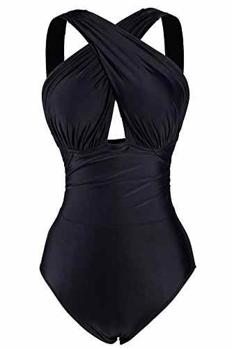 Aidonger Damen Badeanzug mit X-Form Ausschnitt bauchweg Monokini, S-2XL