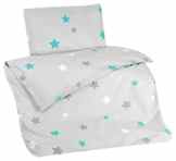 Aminata Kids Bettwäsche Kinder Sterne 100×135 cm grau türkis Kinderbettwäsche-Sternmotiv Bettwäsche Kinder Stern Baumwolle Reißverschluss RV Kleinkind
