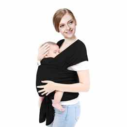 Amzdeal Baby Tragetuch Babytragetuch Bauchtrage Babytrage elastische Tragetuch Träger Baby Wrap Tragehilfe Baby Carrier Sling 5m bis 15kg belastbar(Schwarz/Grau)