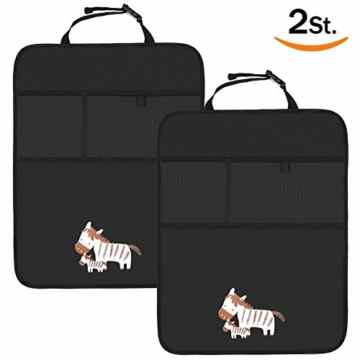 Auto Rückenlehnenschutz Rücksitz Organizer mit 2 Extra Großen Taschen für Kinder and Haustier Wasserdicht Universell Passend für Die Meisten Sitze,Schwarz,Zebra [2 Stück]