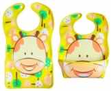 BOMIO Giraffe | großes Lätzchen mit faltbarer Auffangschale | Latz für Babys und Kleinkinder | wasserabweisend und leicht abwaschbar | kindgerechte Tiermotive | geprüft nach EN 71