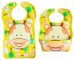 BOMIO Giraffe | großes Lätzchen mit faltbarer Auffangschale | Latz für Babys und Kleinkinder | wasserabweisend und leicht abwaschbar | kindgerechte Tiermotive | geprüft nach EN 71