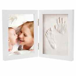 Baby Bilderrahmen für Handabdruck- und Fussabdruck, Echtholz Babyrahmen mit sicherem Acrylglas und keine giftigen, sicheren Abdruckmasse
