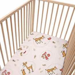 Baby Deer & Friends (Reh und Freunde) – SoulBedroom 100% Baumwolle Spannbetttuch für Kinderbetten / Babybetten