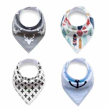 Baby Dreieckstuch Lätzchen Spucktuch 4er Pack für Jungen, Einstellbar Weiche Baumwolle Kerchief mit Druckknöpfen