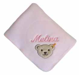 Baby Fleecedecke mit Ihrem Wunsch Namen bestickt Steiff Collection rosa 90 cm x 60 cm