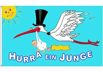 Baby Geburt Junge blau Babyfahne „Hurra ein Junge“.