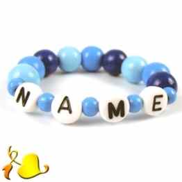 Baby Kinder Armband mit Namen Taufe Geburt Holz blau