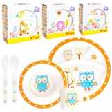 Baby Kinder Geschirr SET(5 Teile: 2 Teller Tasse Besteck) MIKROWELLEN- & SPÜLMASCHINENGEEIGNET