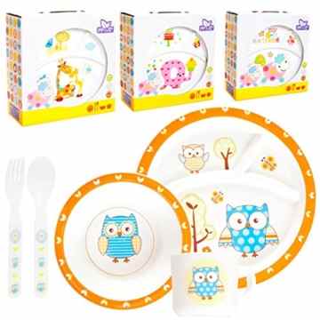 Baby Kinder Geschirr SET(5 Teile: 2 Teller Tasse Besteck) MIKROWELLEN- & SPÜLMASCHINENGEEIGNET