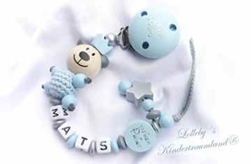 Baby Schnullerkette Teddy mit Namen – Junge – Geschenk zur Geburt, Taufe