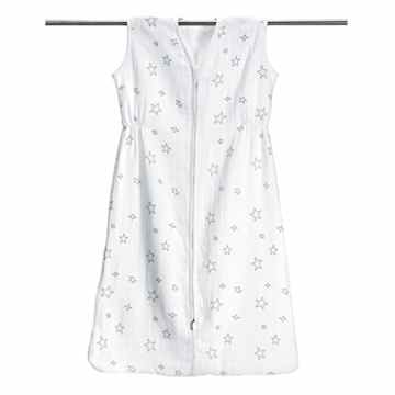 Baby Sommer Schlafsack – Sterne Grau aus 100% Baumwolle Musselin | Größe 90 cm (ca. 6-18 Monate) | besonders atmungsaktiv & schadstoffgeprüft | Sommerschlafsack, Schlafsack Baby Sommer)