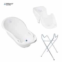 Babybadewanne (86cm) luxus mit Stöpsel 5 Teilig – Badewanne Badesitz Ständer Wickelunterlage