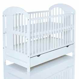 Babybett 120×60 cm Kinderbett Lasse weiss mit Schubladenfach Bettkasten – Holz massiv und stabil
