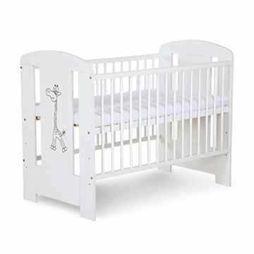 Babybett „Safari Giraffe“ 120×60 cm. – weiß mit Latenrost und Matratze
