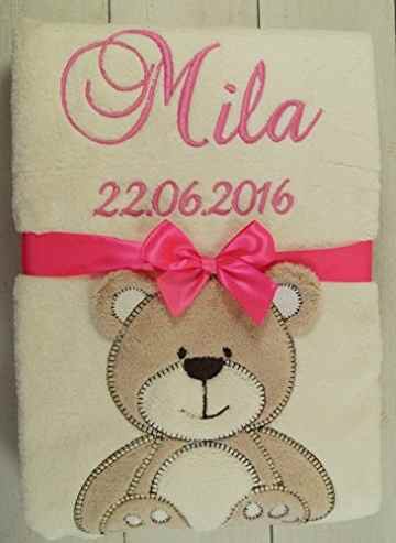 Babydecke mit Namen und Datum bestickt Schmusedecke Geschenk Taufe Geburt