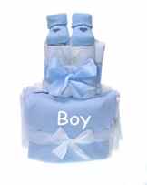 Babygeschenk WINDELTORTE „BOY“ hellblauer Baby Body bedruckt + 1 x Babysocken