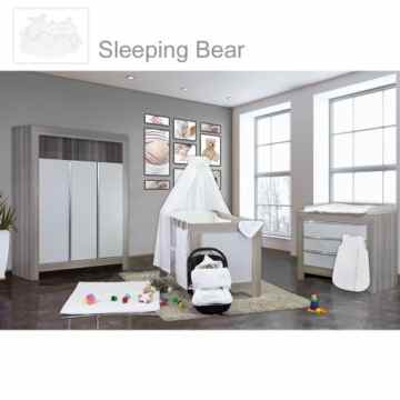 Babyzimmer Felix in akaziengrau 21 tlg. mit 3 türigem Kl. Sleeping Bear weiss
