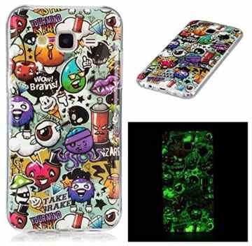 Back Cover Neu Tasche ISENPENK Für 5,0-Zoll Samsung Galaxy J5(2015)/J5(2015) Duos/J500 Hülle Silikon Tiere Muster Ultra Slim Schutzhülle Wasserdicht Stoßfest Soft TPU Handyhülle Case[Karikatur Cartoon] Glanz nachts