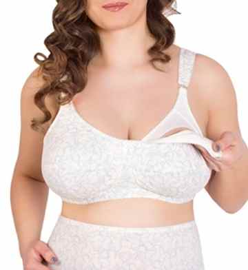 BaiBa Stützender Still-BH ohne Bügel in Naturweiß und Schwarz mit Blütenmuster, Gr. 80-110 C-J