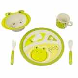 BambooFox Kindergeschirr set – Buntes Bambus Geschirr und Besteck Set mit Motiven – 100% Bio Bambus – umweltfreundlich (Frosch)