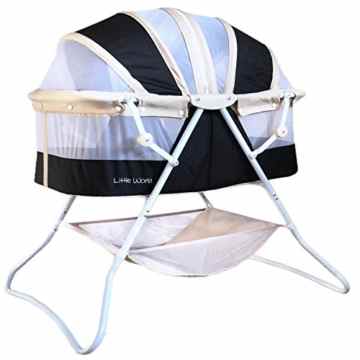 Beistellbett Reisebett Komfort Reisebett Little World flach klappbar Sichtfenster Aufbewahrungsnetz Babybett inklusive Matratze und 3-Positionshaube dreifach einstellbar Insektenschutz Beige Anthrazit