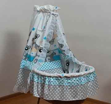 Bettwäsche-Set für Moseskorb/Babykorb/Stubenwagen mit Baumwolle-Betthimmel