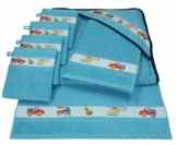 Betz 7 tlg Handtuch Set Kinder Baby 1 Kapuzen Kinderbadetuch 2 Kinderhandtücher 4 Waschhandschuhe Baby Kapuzenhandtuch Kapuzenbadetuch Kapuzentuch 100% Baumwolle Fahrzeuge Farbe blau