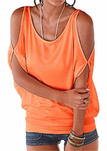 Bigood Sexy Schulterfrei Rundhals Loose Baumwollmischung Sommer T-Shirts Kurze Ärmel Shirt Oberteil Top