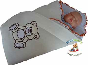BlueberryShop Bestickte Jersey Wickeldecke Decke Schlafsack für Neugeborene, Geschenk für Baby 100% Baumwolle, 0-4M ( 0-3m ) ( 78 x 78 cm ) Weiß